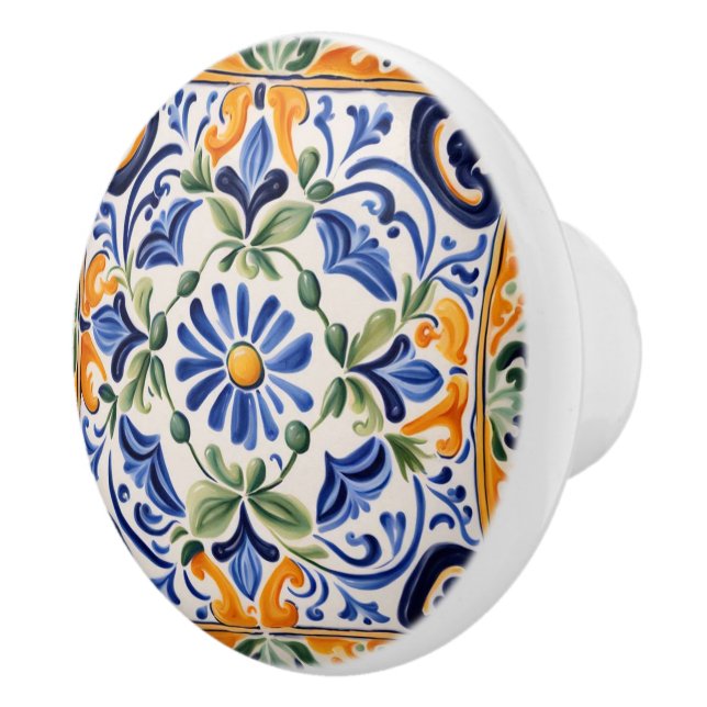 Italienisch Blau und Gelb Blume Keramikknauf (Rechts)