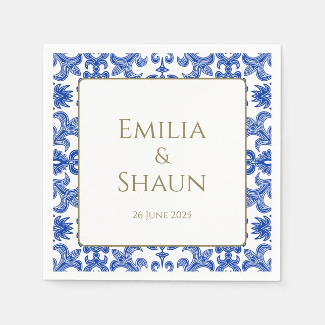 Italienisch Blau und Weiß Hochzeit Napkins Serviette (Vorderseite)