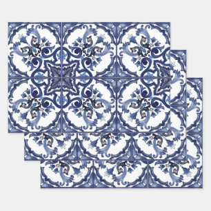 Italienisch blau-weiß sizilianisch Majolica Mosaik Geschenkpapier Set