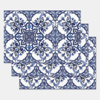 Italienisch blau-weiß sizilianisch Majolica Mosaik Geschenkpapier Set