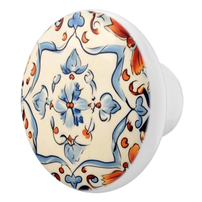 Italienisch-blaue Creme-Blume Keramikknauf (Rechts)
