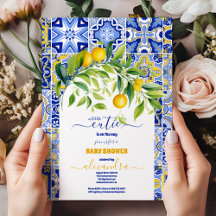 Italienisch blaue Fliesen Wasserfarben Zitrone Bab