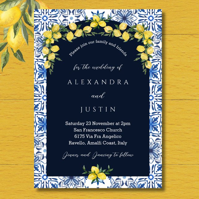 Italienisch Blue Tile Lemon Mediterrane Hochzeit Einladung (Von Creator hochgeladen)