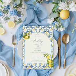 Italienisch Blue Tile Lemon Wedding Einladung