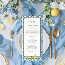 Italienisch Blue Tile Lemon Wedding Programm