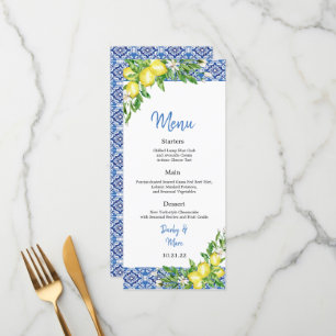Italienisch Blue tile Lemon Wedding Rezeption Menü Menükarte