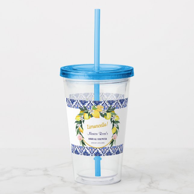 Italienisch Blue Tiles Limoncello Brautparty Gift Acryltrinkbecher (Vorderseite)