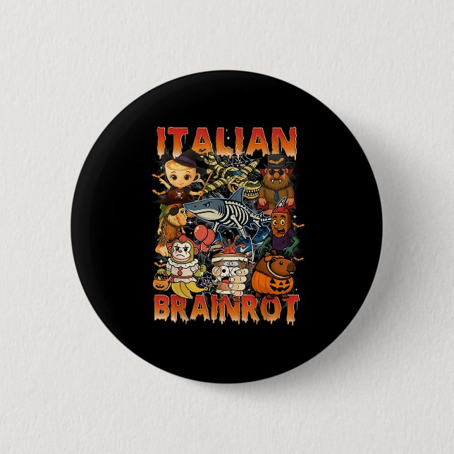 Italienisch Brainrot Meme Italian Brainrot Hallowe Button (Vorderseite)