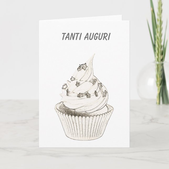 Italienisch Cupcake Birthday / Tanti Auguri Karte (Vorderseite)