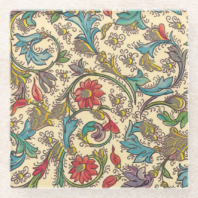 Italienisch Florentiner Schnörkel Muster Glasuntersetzer (Vorderseite)