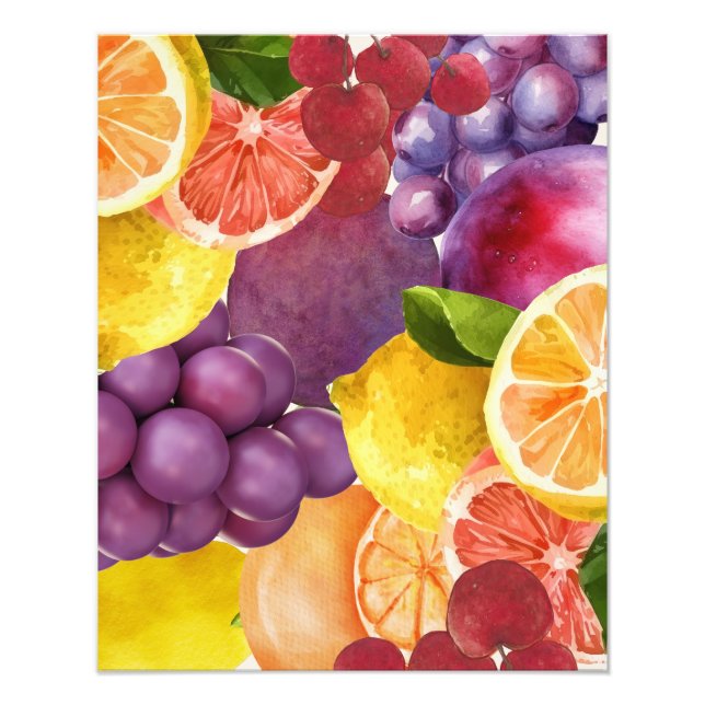 Italienisch Fruchtküche Print | Wasserfarbenzitrus Fotodruck (Vorne)