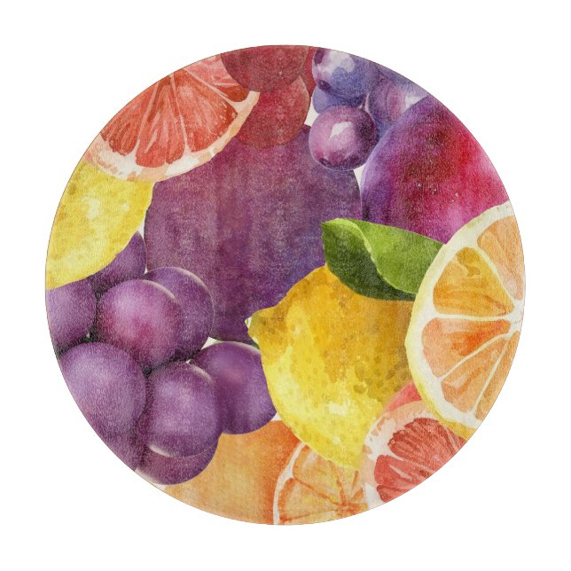 Italienisch Fruchtküche Print | Wasserfarbenzitrus Schneidebrett (Vorderseite)