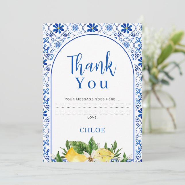 Italienisch Gelbe Floral Lemon Bridal Danke Karte (Stehend Vorderseite)