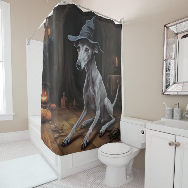 Italienisch Greyhound Pumpkins Halloween Beängstig Duschvorhang (Beispiel)
