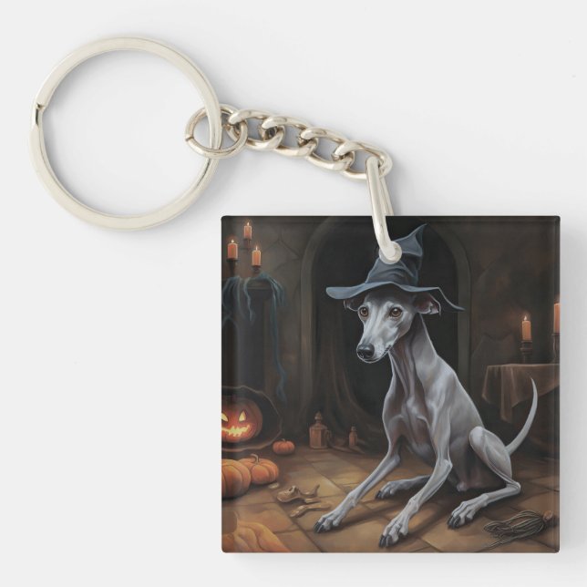 Italienisch Greyhound Pumpkins Halloween Beängstig Schlüsselanhänger (Vorderseite)