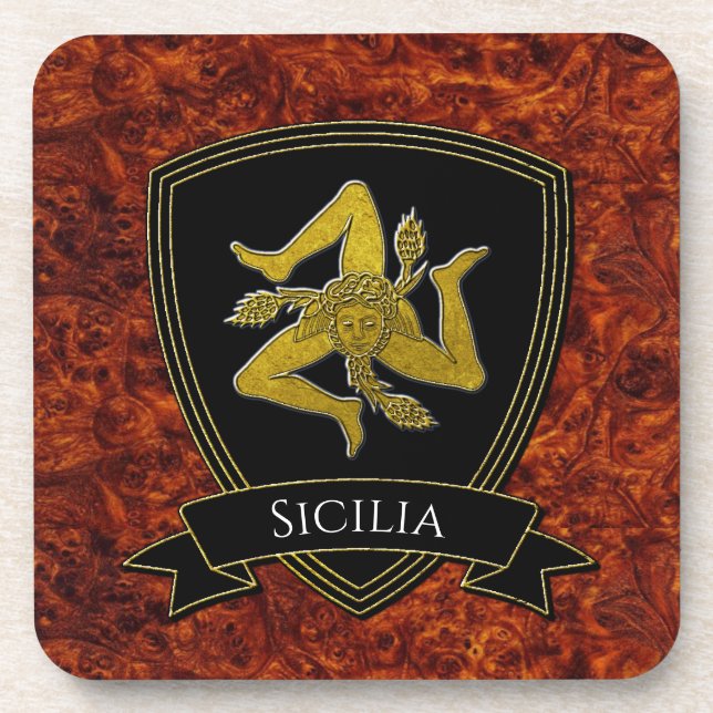 Italienisch Inspiriert Trinacria und Schild Getränkeuntersetzer (Vorderseite)