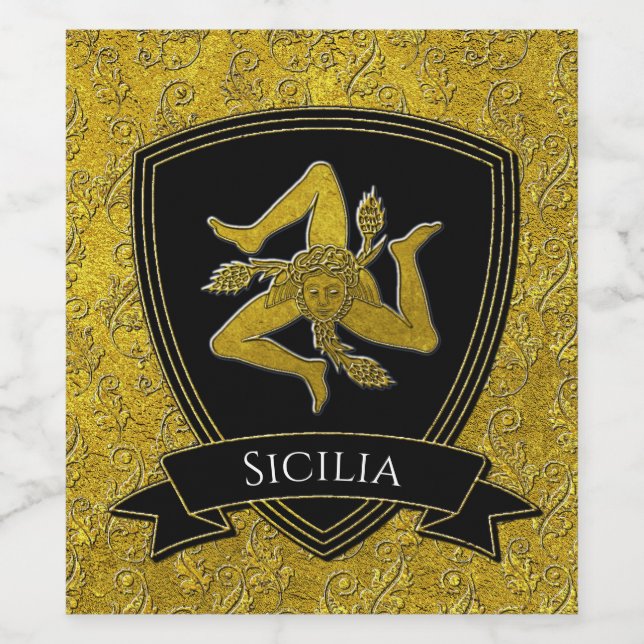 Italienisch Inspiriert Trinacria und Schild Weinetikett (Einzelnes Label)