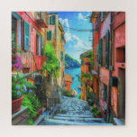 Italienisch-italienische Seepromenade Cinque Terre<br><div class="desc">Dieses Puzzle besticht durch die lebendige Schönheit der italienischen Küste und besticht durch eine schmale Steintreppe, die von farbenfrohen Gebäude und üppig getöpften Pflanze gerahmt ist. Inspiriert vom Charme der Cinque Terre, führt die Szene vom blühenden Balkon und den Fensterfronten hinunter zu einem blauen Hafen mit vielen Booten. Das reichhaltige...</div>