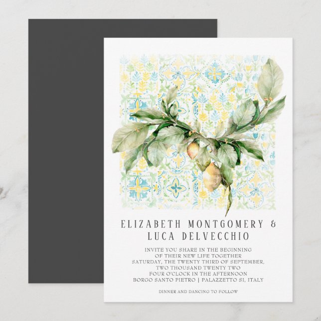 Italienisch Lemon Grove | Boho Botanical Wedding Einladung (Vorne/Hinten)
