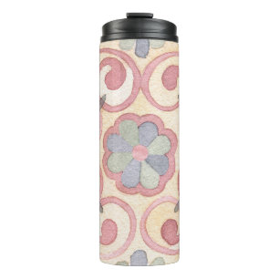 Italienisch Majolica Pink Flora Aquarell Thermosbecher