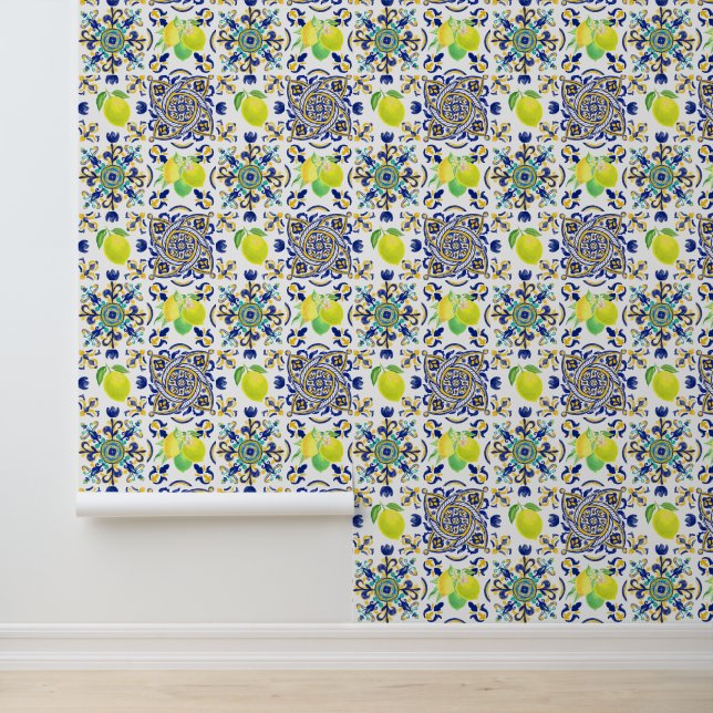 Italienisch Majolica Style Lemon Tile Muster Tapete (Anwendung)