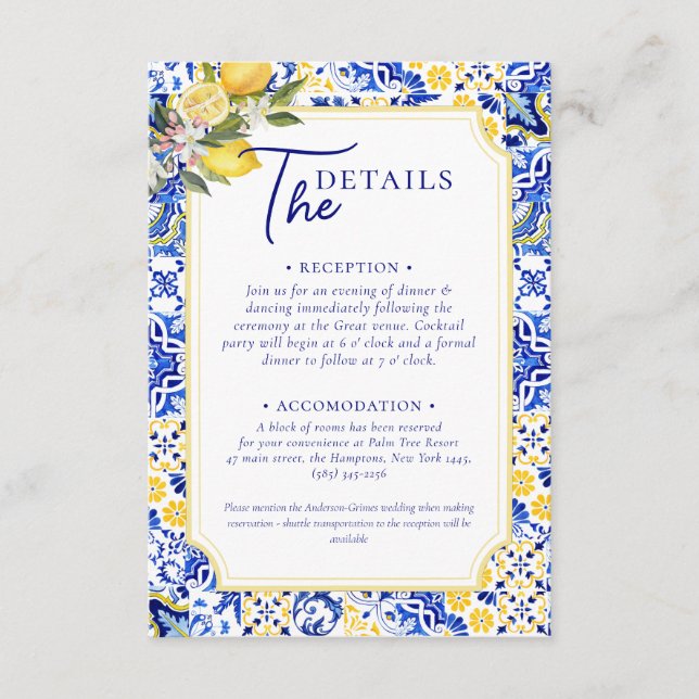 Italienisch mediterrane Hochzeit & Lemon Begleitkarte (Vorderseite)
