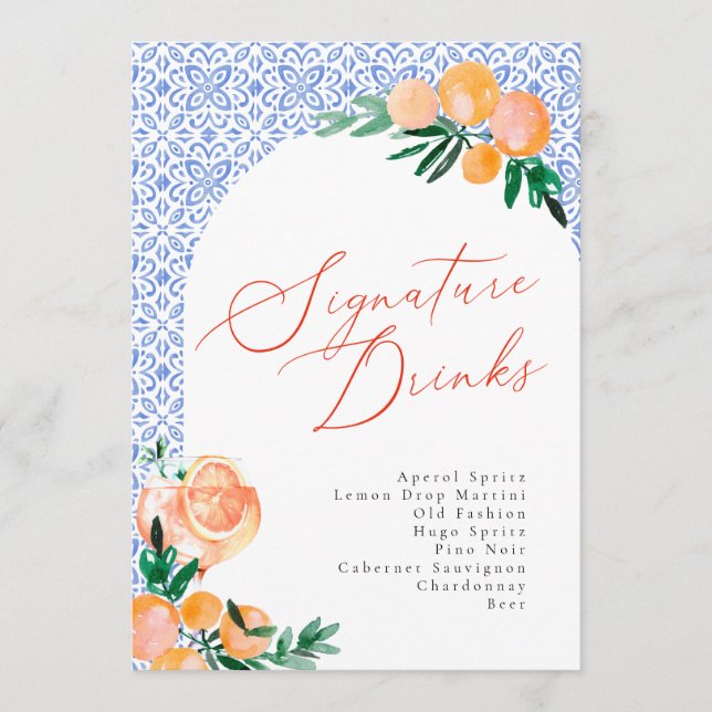 Italienisch Positano Aperol Spritz Signature Drink Menükarte (Vorderseite)