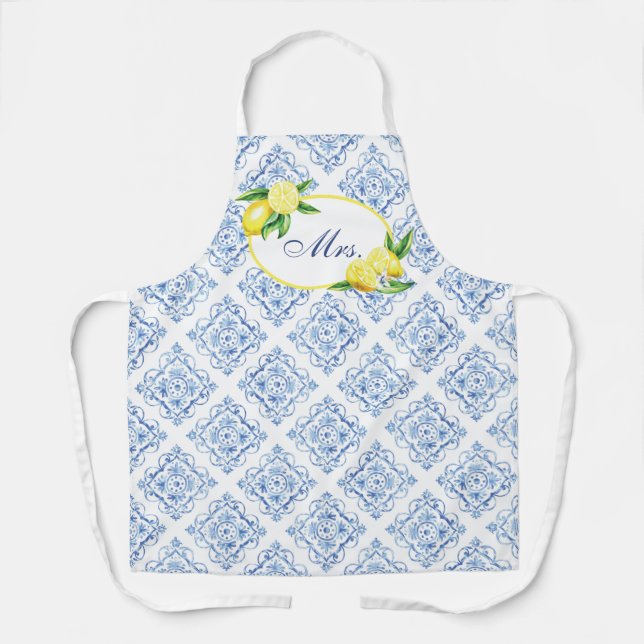 Italienisch Positano Tuscan Blue Tile Lemon Frau. Schürze (Vorderseite)