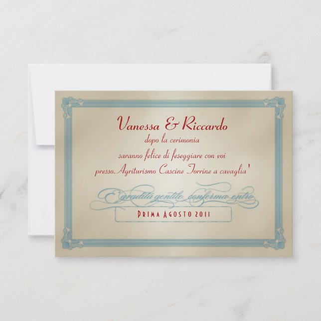 Italienisch Red White & Blue DIY Wedding RSVP (Vorderseite)