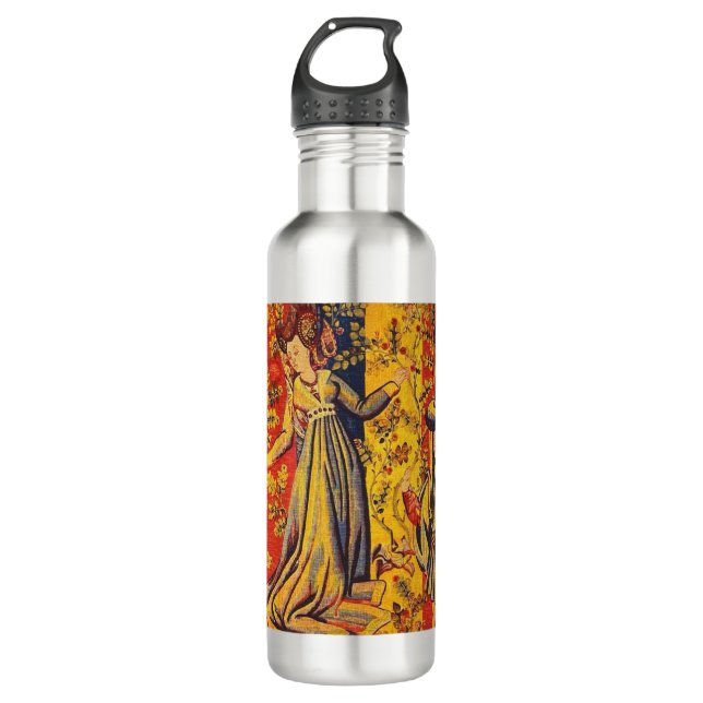 Italienisch Rot Gelb Chinoiserie Edelstahlflasche (Vorderseite)