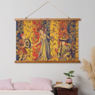 Italienisch Rot Gelb Chinoiserie Wandteppich Mit Holzrahmen