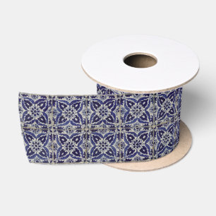 Italienisch-rustikale Tiles Azulejo Blue White Geo Satinband