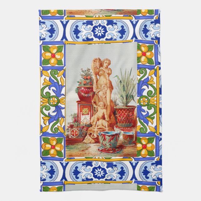 Italienisch,sizilianische Kunst,Maiolica,Fliesen,b Geschirrtuch (Vertikal)