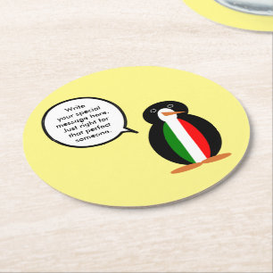 Italienisch sprechende Ms Penguin Personalisiert Runder Pappuntersetzer