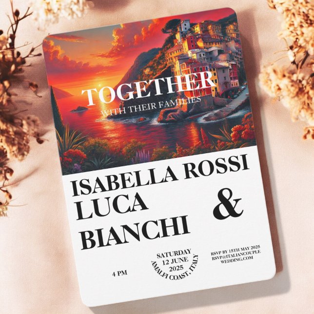 Italienisch Sunset Coastal Bold Wasserfarbe Landsc Einladung (Von Creator hochgeladen)