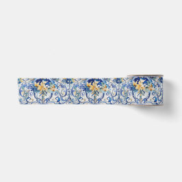 Italienisch Tile Blue n White Yellow Flowers Decou Satinband
