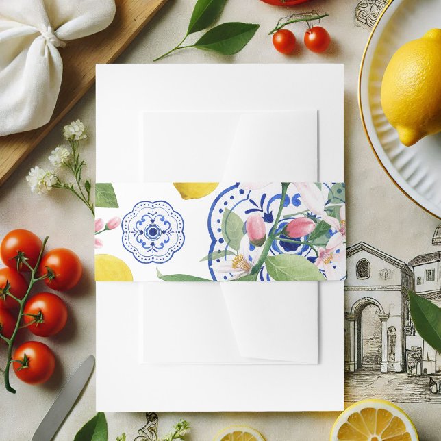Italienisch Wedding Sicilian Tile Lemon Einladungsbanderole (Italian Wedding Sicilian Tile Lemon Invitation Belly Band)