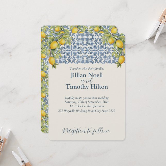 Italienische Amalfi-Hochzeit Einladung (Vorderseite/Rückseite Beispiel)