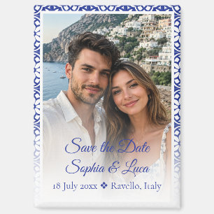 Italienische Amalfi-Küstenblaue Fliesen-Foto Save Magnet