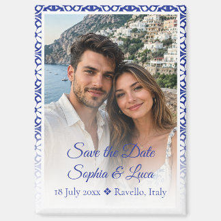 Italienische Amalfi-Küstenblaue Fliesen-Foto Save Magnet