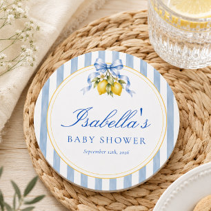 Italienische Amalfi-Zitrone Blau Gestreifte Babypa Runder Pappuntersetzer
