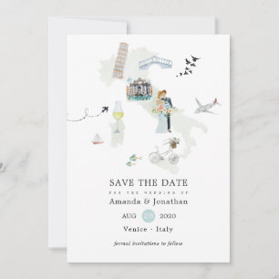 Italienische Aquarell-Hochzeit am Traumziel Save The Date