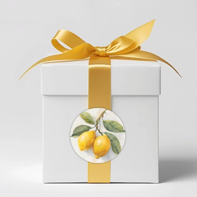 Italienische Aquarell-Limonen Runder Aufkleber (Italian Lemons and Leaves Watercolor Sticker for Favor Accents and Envelope Seals)