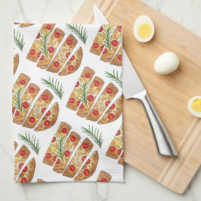 Italienische Bäckerei Focaccia Olivenöl Brot Tomat Geschirrtuch (Viertel Falte)