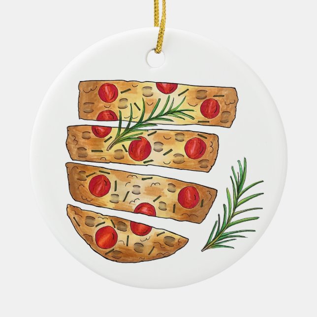 Italienische Bäckerei Focaccia Olivenöl Brot Tomat Keramik Ornament (Vorne)