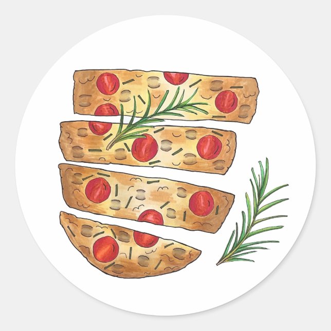 Italienische Bäckerei Focaccia Olivenöl Brot Tomat Runder Aufkleber (Vorderseite)
