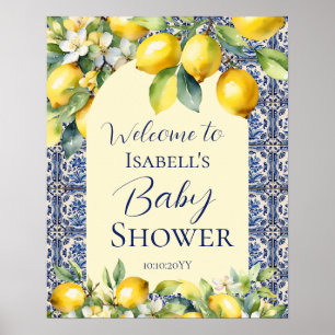 Italienische blaue Fliesen Aquarell-Limonen-Baby-W Poster