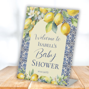 Italienische blaue Fliesen Aquarell-Limonen-Baby-W Sockelschild