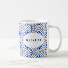 Italienische blaue Fliesen Elegantes Muster mit in Kaffeetasse