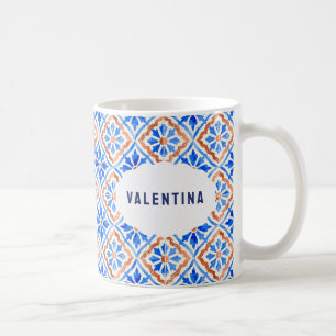 Italienische blaue Fliesen Elegantes Muster mit in Kaffeetasse